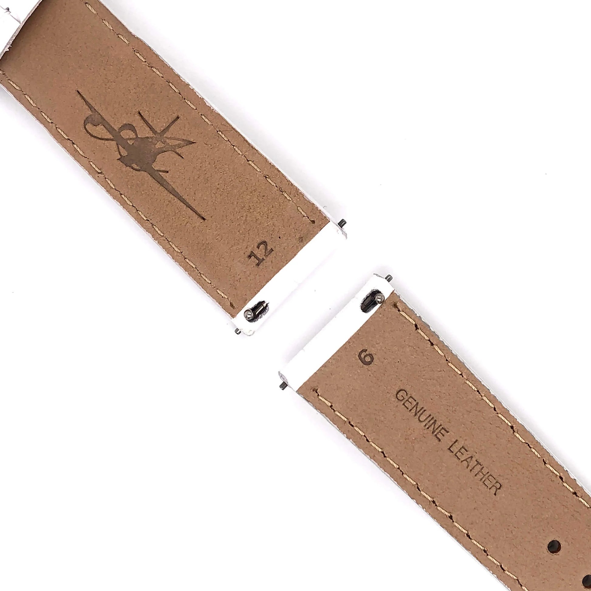 Abingdon 20mm Croco-Embossed Leather Watch Band in White with Quick Release Pins and Etched 6 and 12 Indicators.