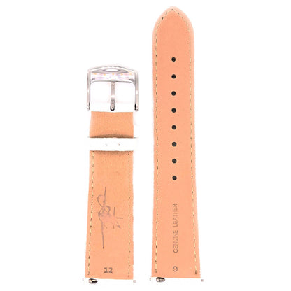 Underside of Abingdon 20mm White Genuine Leather Watch Band Showing Branding and Quick Release Pins