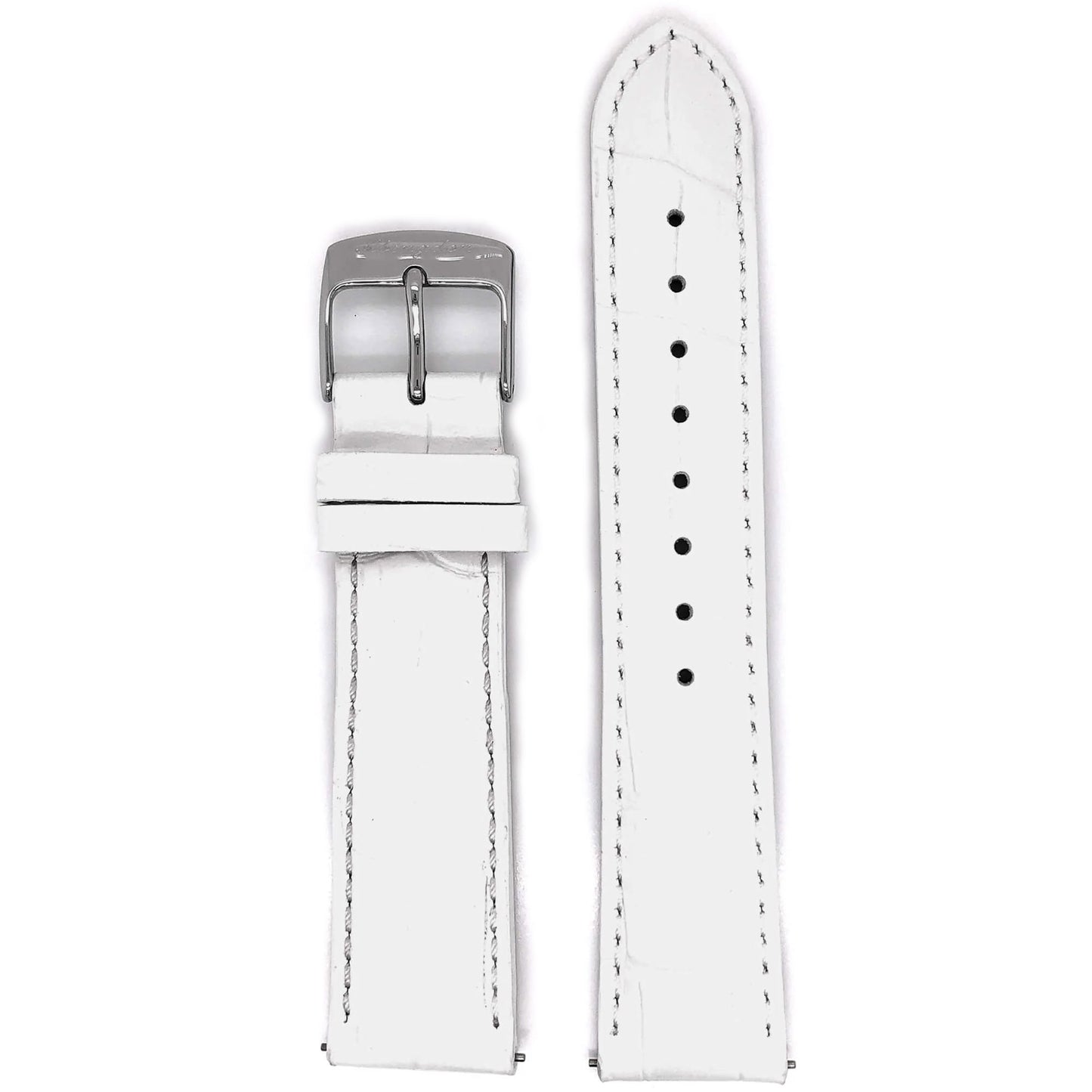 Abingdon 20mm White Croco-Embossed Leather Watch Strap with Stainless Steel Buckle and Matching Stitching