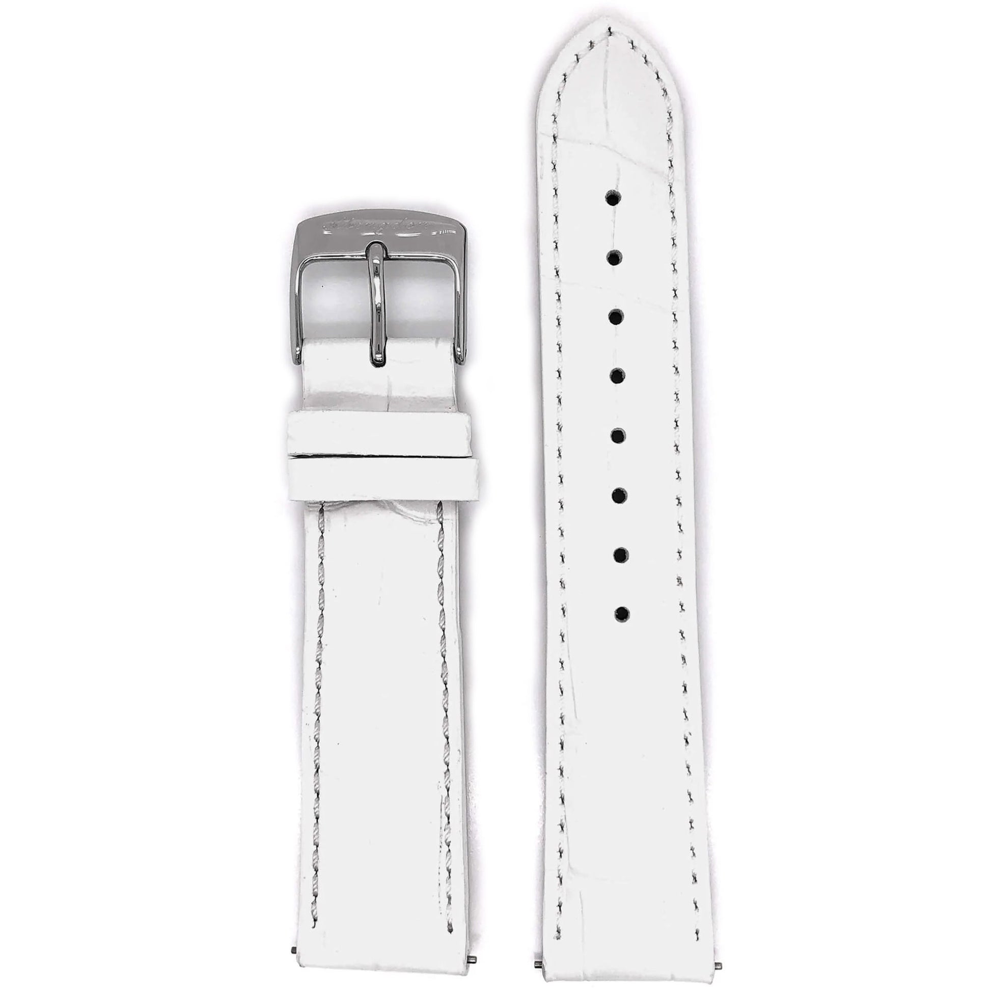 Abingdon 20mm White Croco-Embossed Leather Watch Strap with Stainless Steel Buckle and Matching Stitching