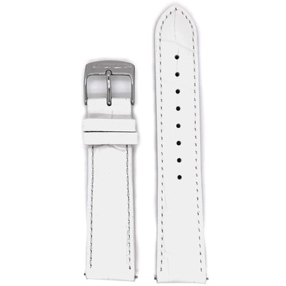 Abingdon 20mm White Croco-Embossed Leather Watch Strap with Stainless Steel Buckle and Matching Stitching