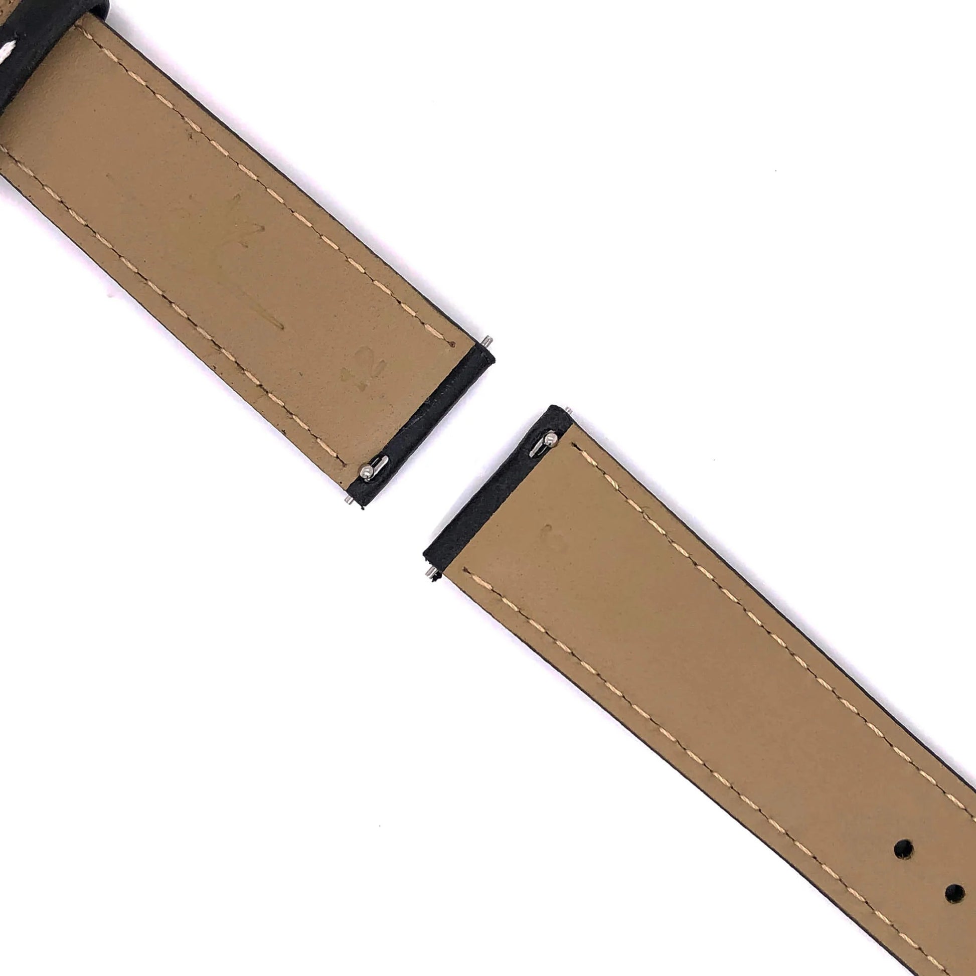 Abingdon 20mm Oil-Tan Leather Watch Band in Black, Detailed View of Quick-Release Spring Bar Attachment System