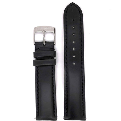 Abingdon 20mm Oil-Tan Leather Watch Band with Matching Stitch – Black Strap with Polished Stainless Steel Buckle