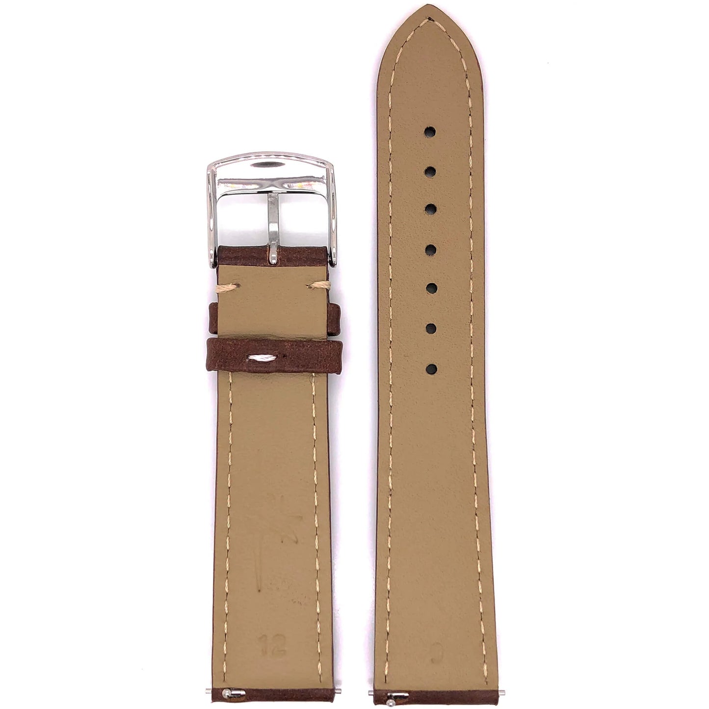 Abingdon 20mm Oil-Tan Leather Watch Strap in Dark Brown, Back View Showing Smooth Lining and Quick-Release Pins