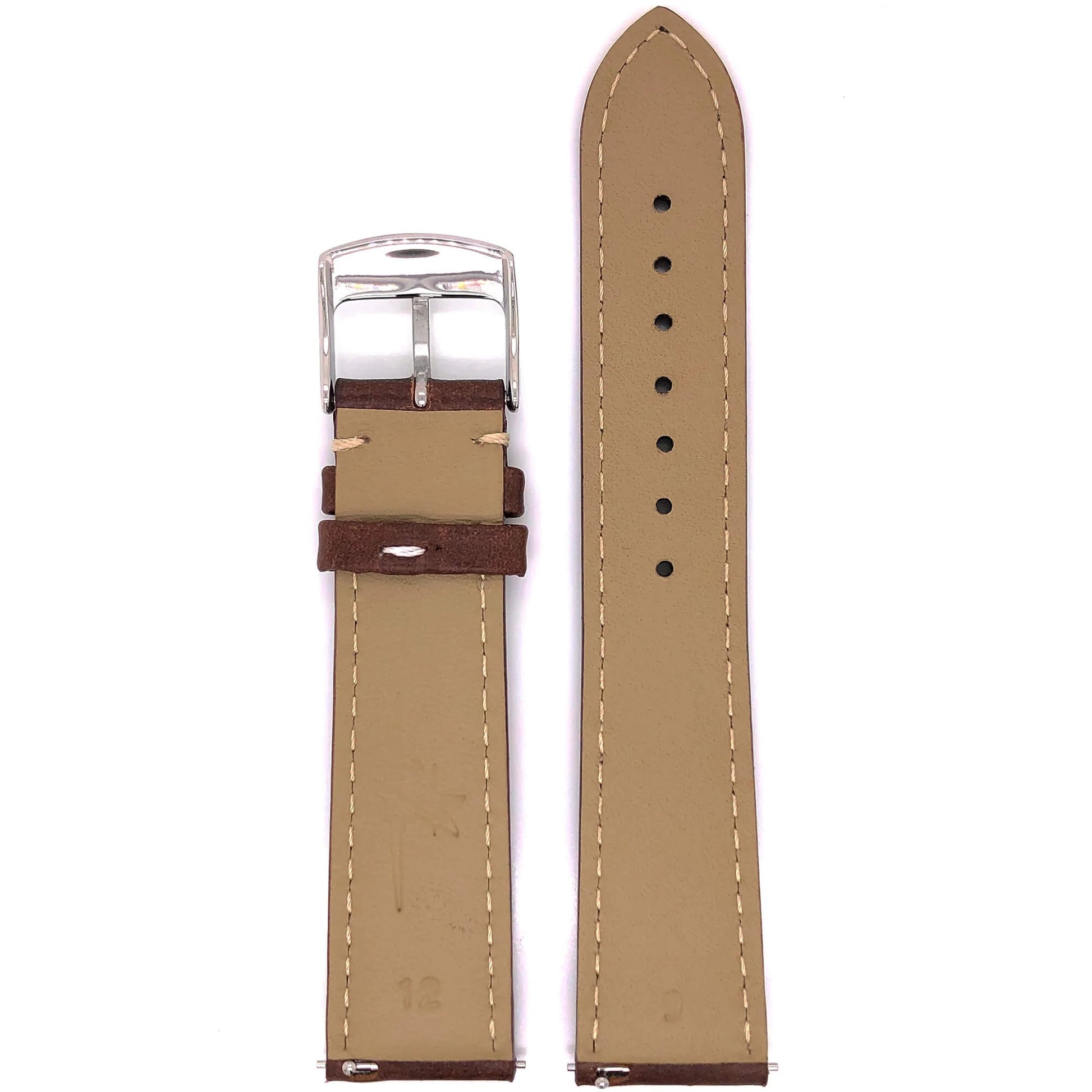Abingdon 20mm Oil-Tan Leather Watch Strap in Dark Brown, Back View Showing Smooth Lining and Quick-Release Pins