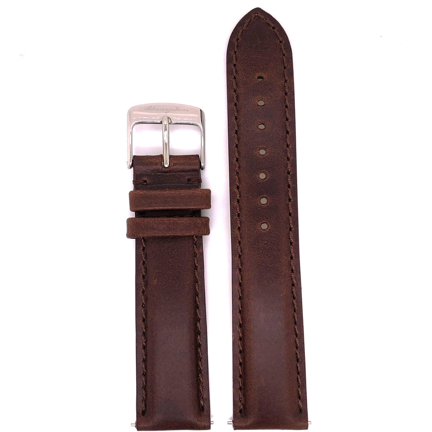 Abingdon 20mm Oil-Tan Leather Watch Band with Matching Stitch – Brown Strap with Polished Stainless Steel Buckle