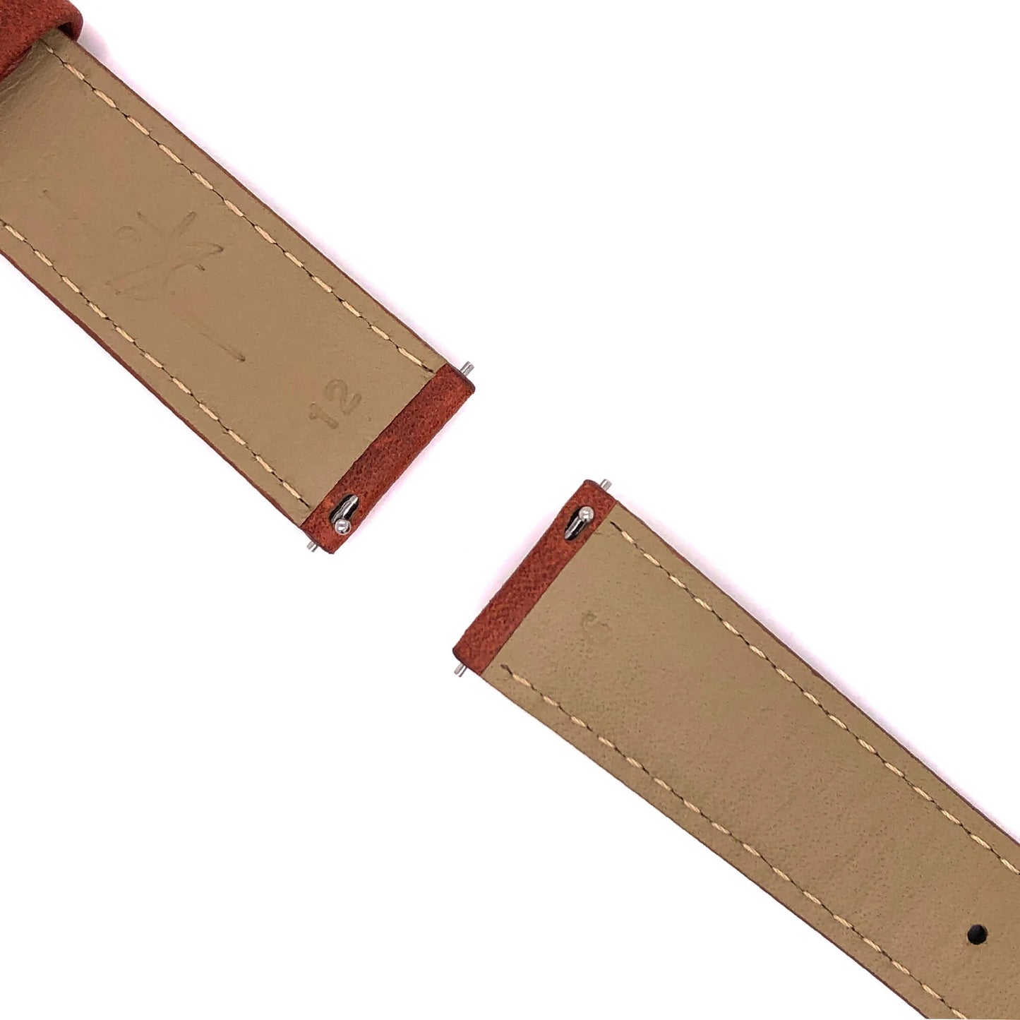 Abingdon 20mm Oil-Tan Leather Watch Band in Chestnut, Detailed View of Quick-Release Spring Bar Attachment System