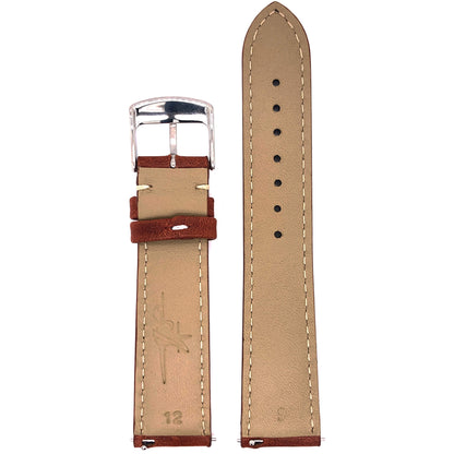 Abingdon 20mm Oil-Tan Leather Watch Strap in Chestnut Brown, Back View Showing Smooth Lining and Quick-Release Pins