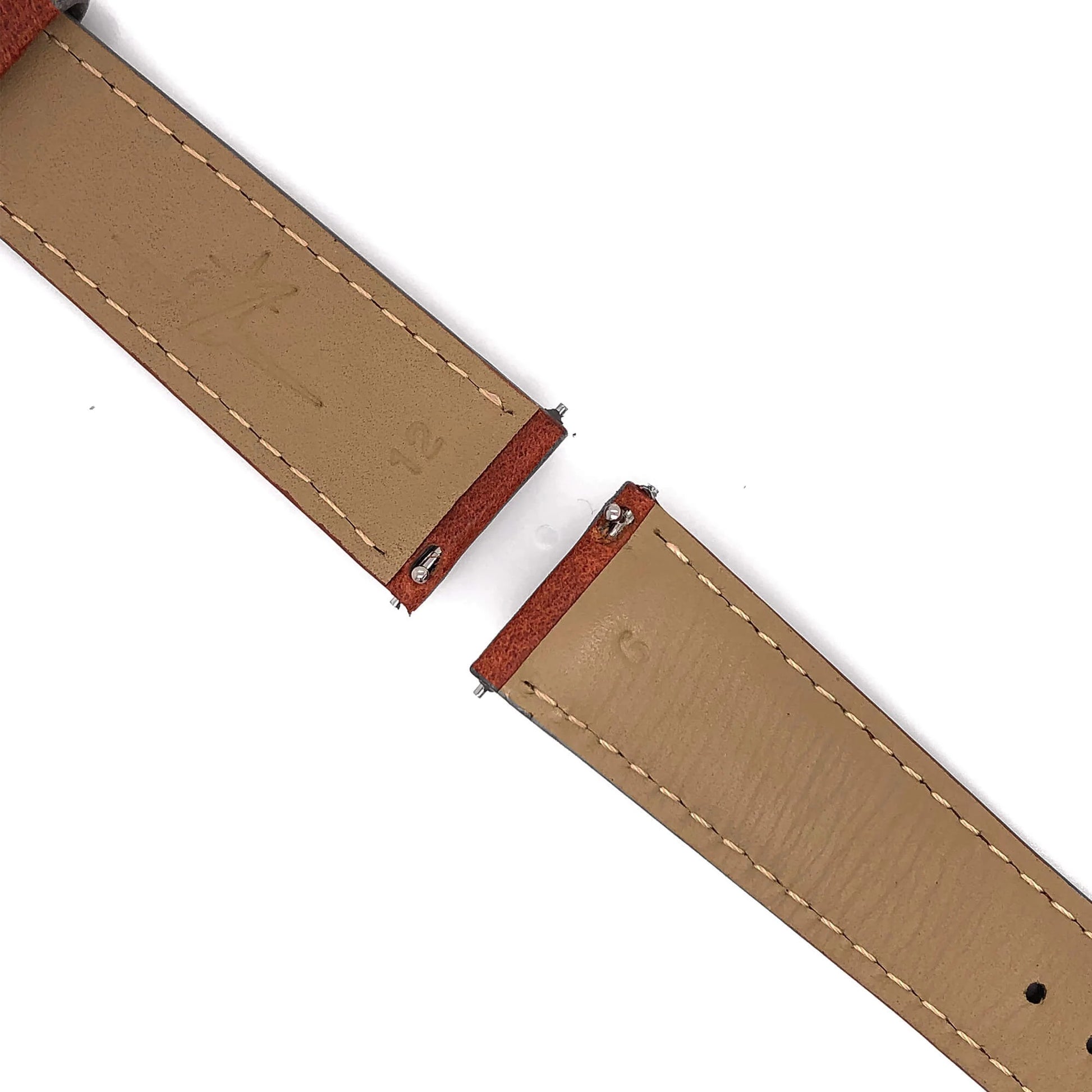 Abingdon 20mm Oil-Tan Leather Watch Band in Chestnut – Detail View of Quick Release Spring Bars for Easy Tool-Free Attachment