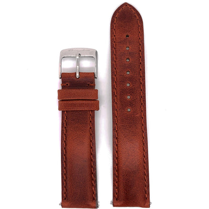 Abingdon 20mm Oil-Tan Leather Watch Band with Matching Stitch – Chestnut Brown Strap with Polished Stainless Steel Buckle