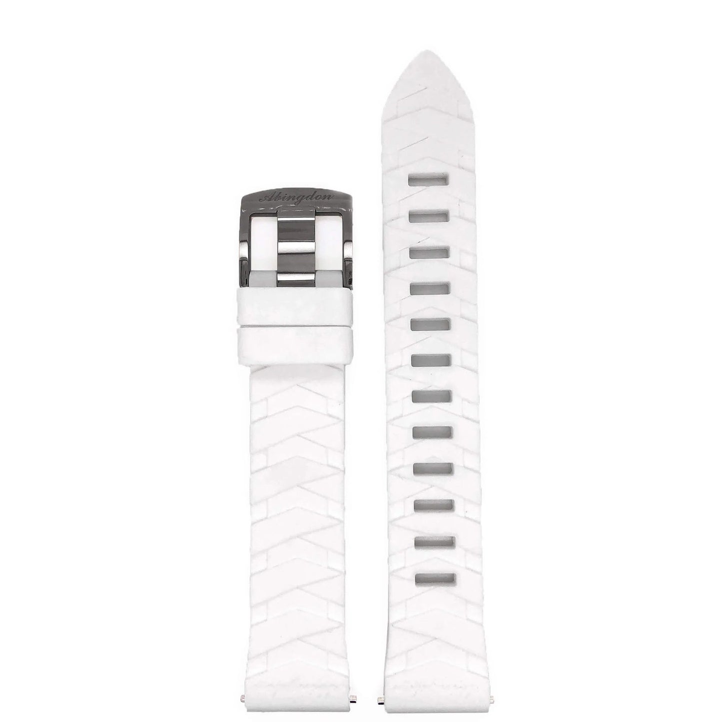 Abingdon 20mm White Silicone Sport Band with Chevron Texture and Titanium Buckle – Flat Lay Front