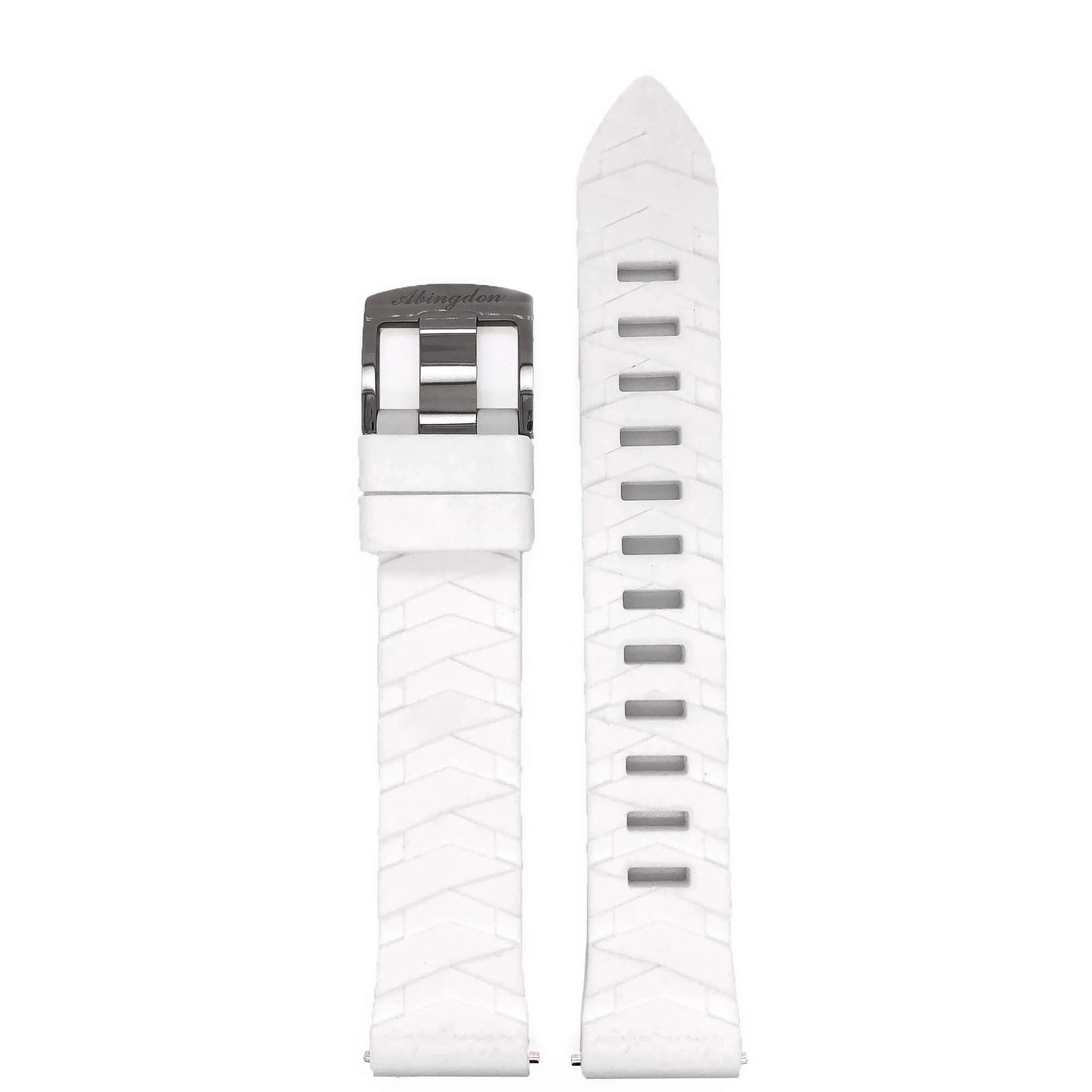 Abingdon 20mm White Silicone Sport Band with Chevron Texture and Titanium Buckle – Flat Lay Front