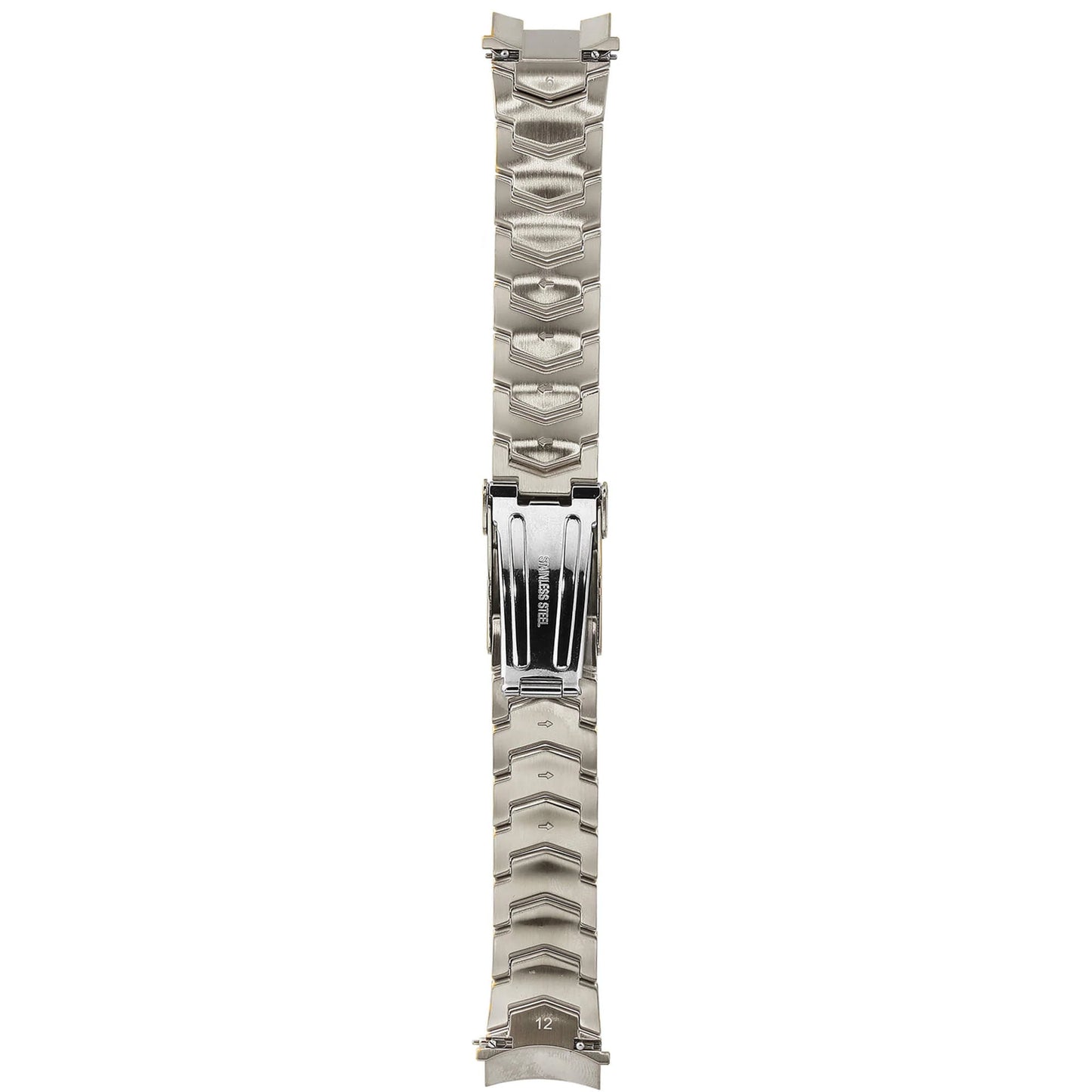 Abingdon Silver Stainless Steel 20mm Watch Strap with Diver’s Clasp Open – Chevron Link Design