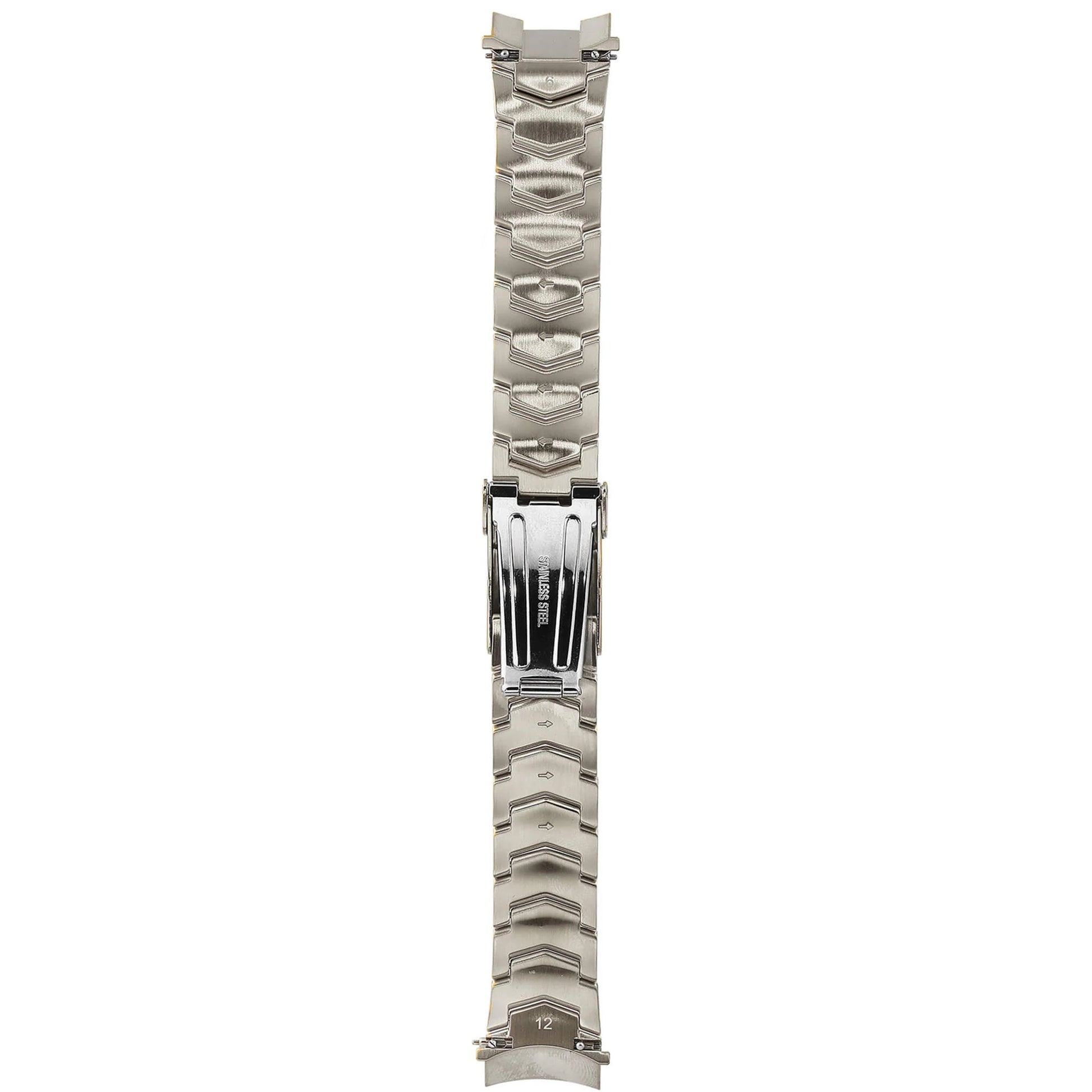 Abingdon Silver Stainless Steel 20mm Watch Strap with Diver’s Clasp Open – Chevron Link Design