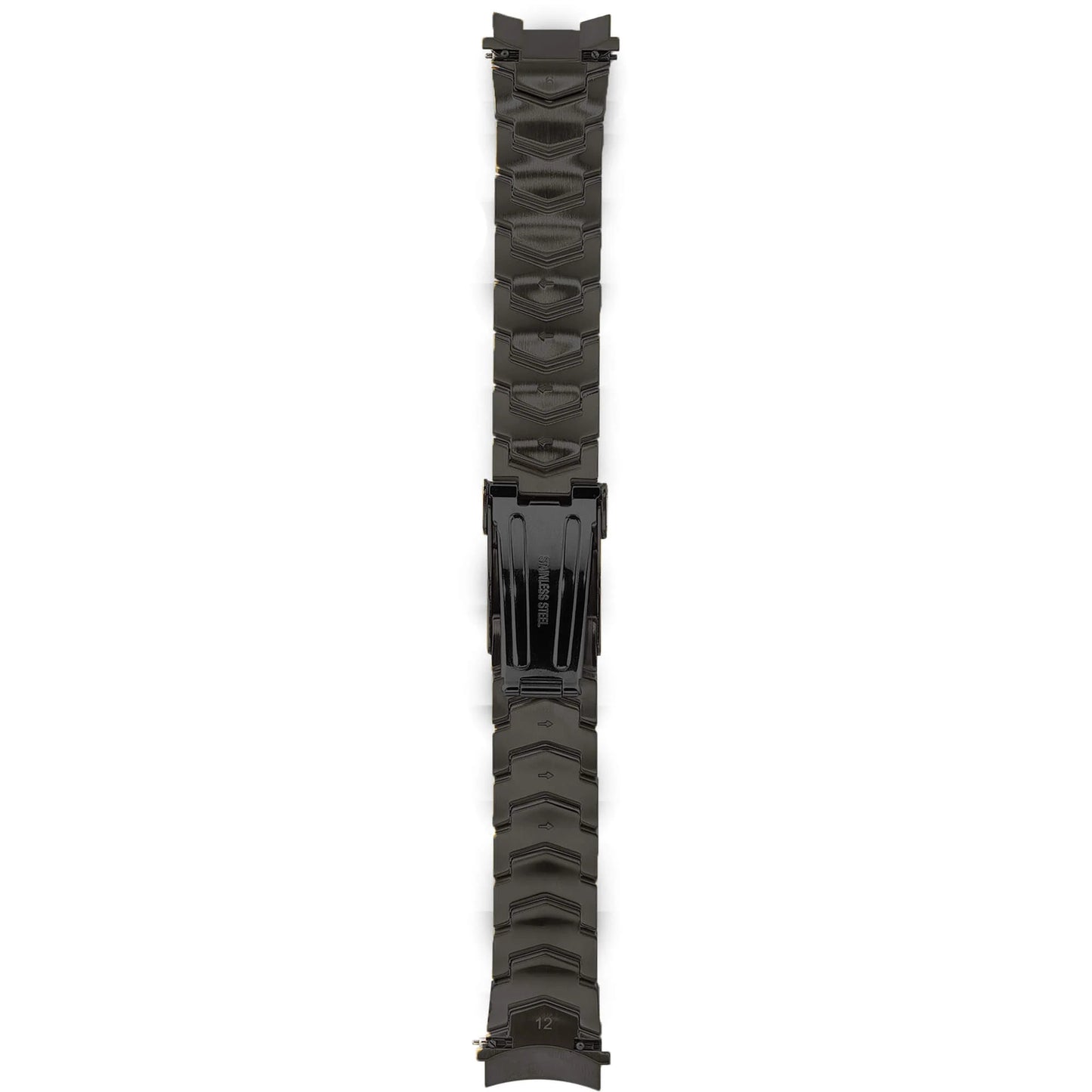 Abingdon Black Stainless Steel 20mm Watch Strap with Open Diver’s Clasp – Chevron Link Design