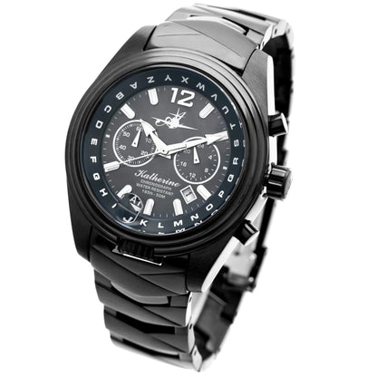 Abingdon Katherine Watch with Black Dial and 20mm Black Stainless Steel Chevron Link Strap