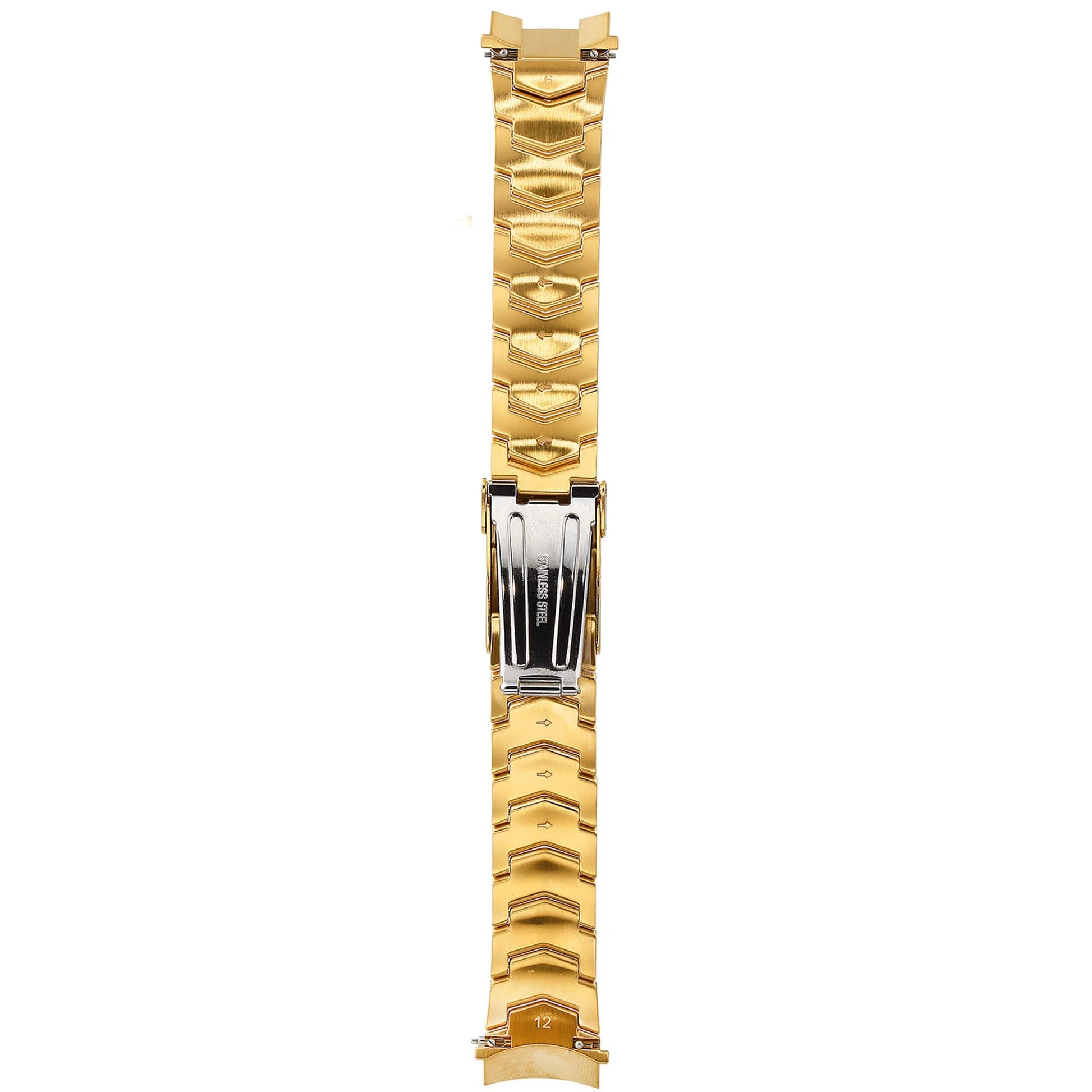 Back of Abingdon 20mm Gold Stainless Steel Watch Band with EZ-Release Clasp and Numbered Links