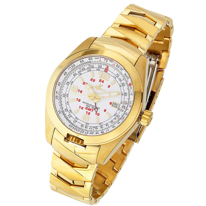 Abingdon Watch with 20mm Gold Stainless Steel Band and White GMT Dial – Pilot Style