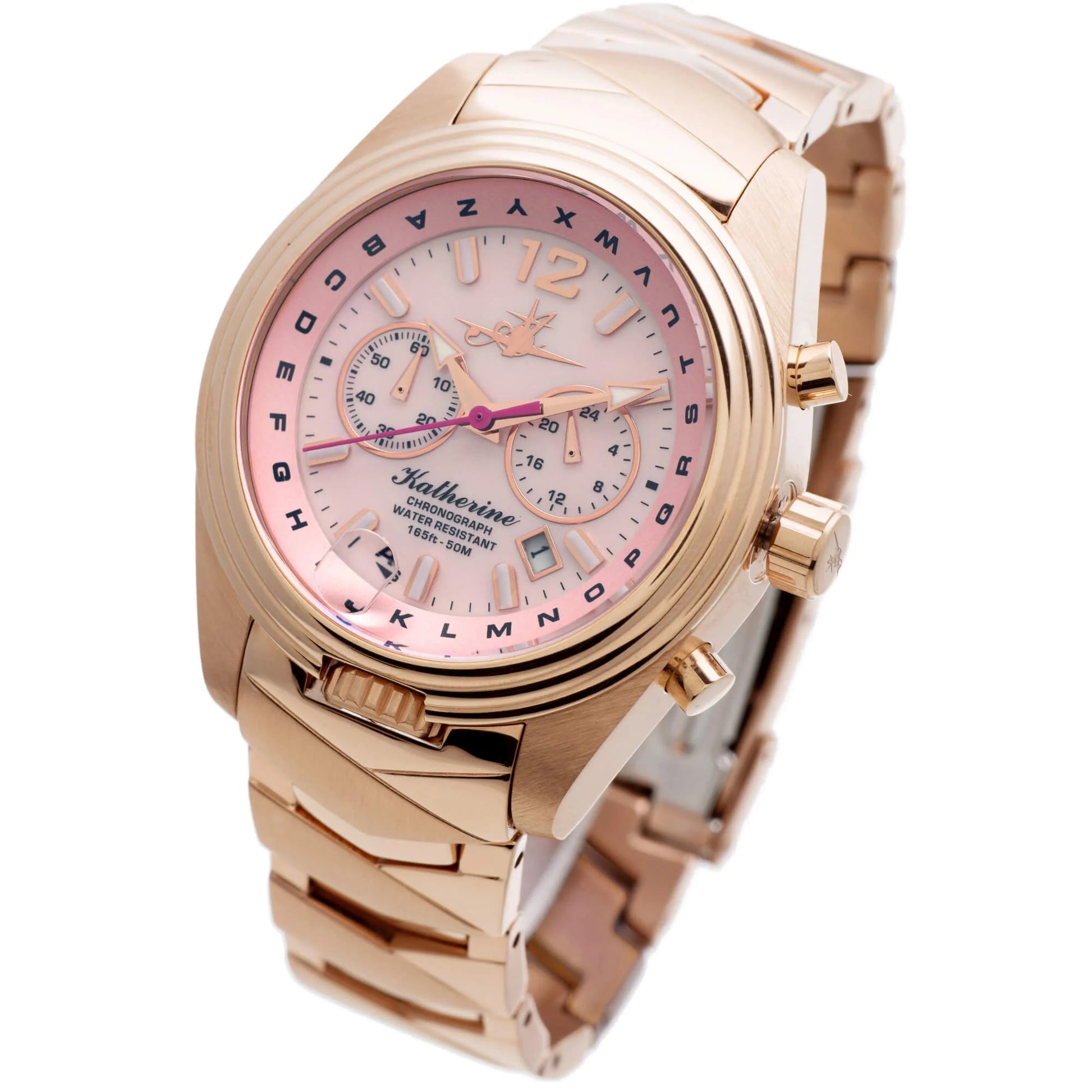 Abingdon Katherine Chronograph Watch with Pink Dial and 20mm Rose Gold Stainless Steel Band