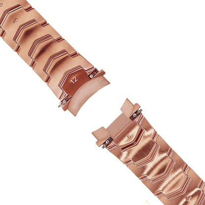 Close-Up of 20mm Rose Gold Stainless Steel Watch Band with Numbered Chevron Links – Abingdon