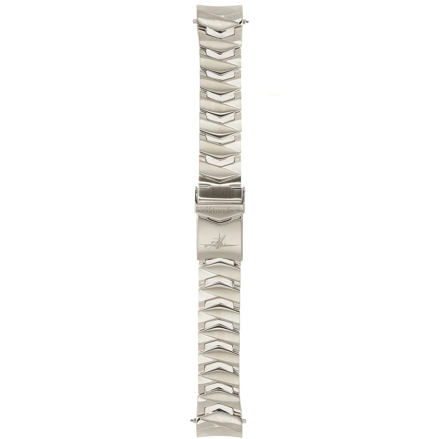 Abingdon 20mm Stainless Steel Watch Band with Chevron Links and Diver’s Clasp – Silver Finish