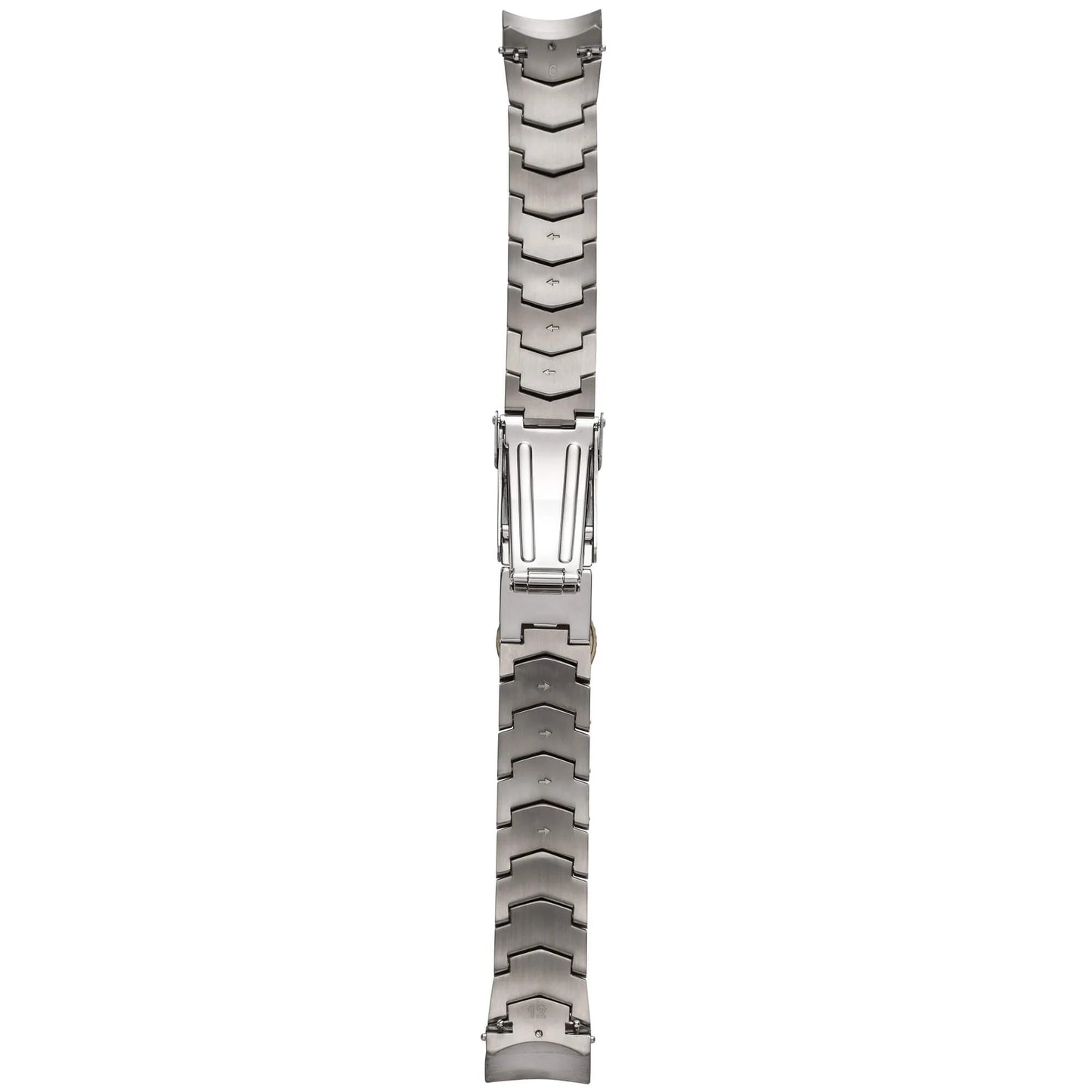 Abingdon Chevron Link Strap in Titanium for Marina Watch – Fully Extended View