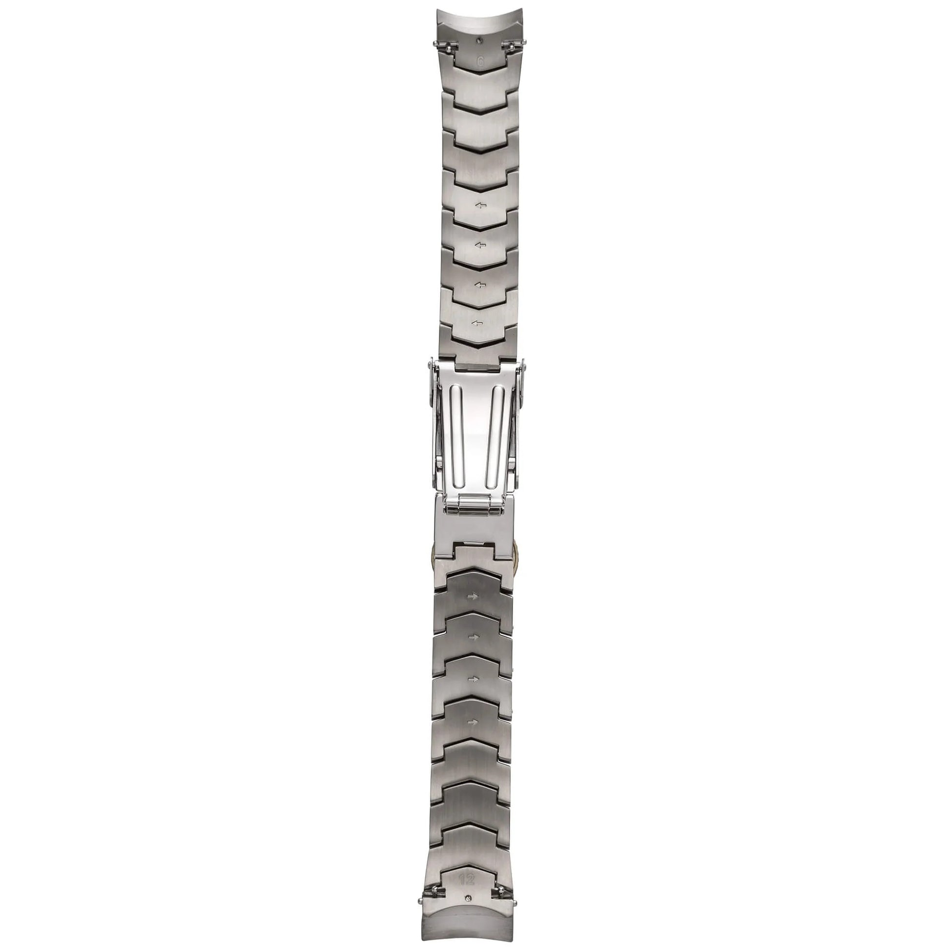 Abingdon Chevron Link Strap in Titanium for Marina Watch – Fully Extended View