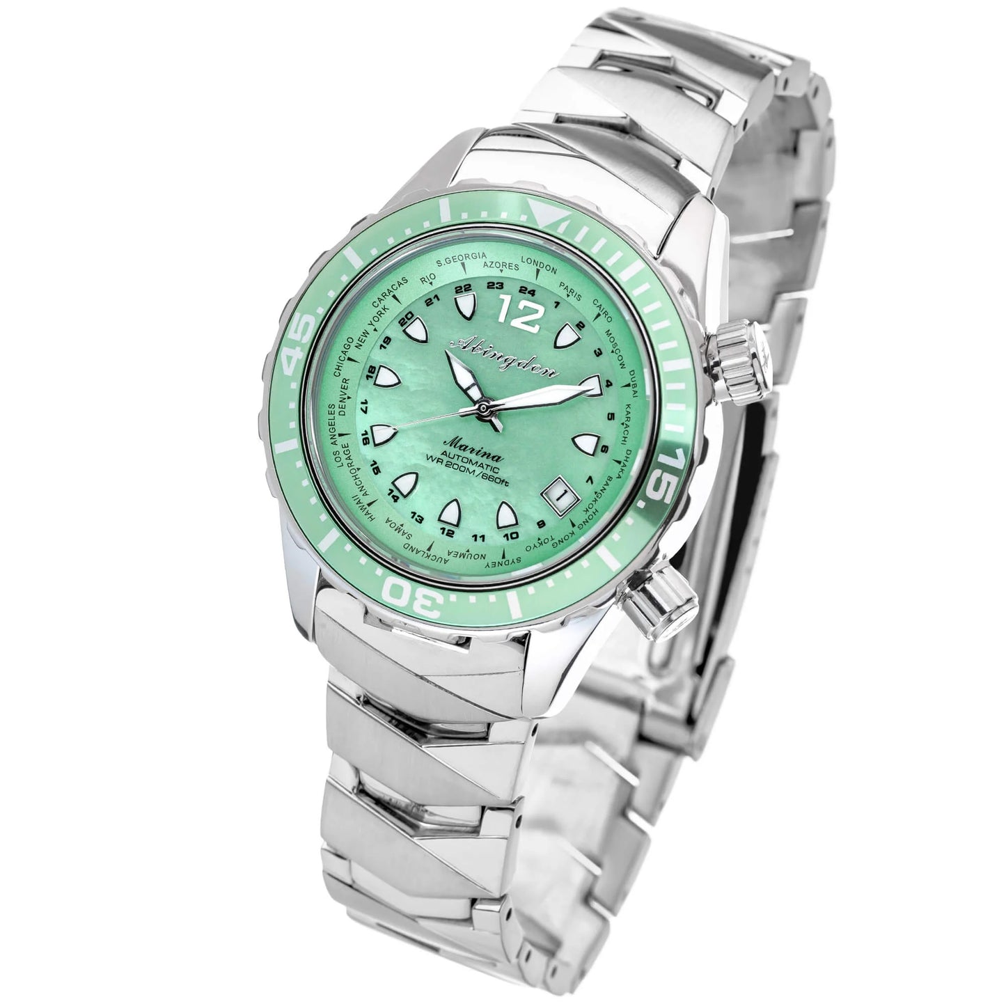 Abingdon Marina Dive Watch with Mint Green Dial and 20mm Titanium Chevron Strap