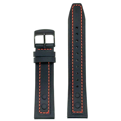 Abingdon 20mm Racing Leather Watch Band in Black with Red Stitching and Perforated Tip