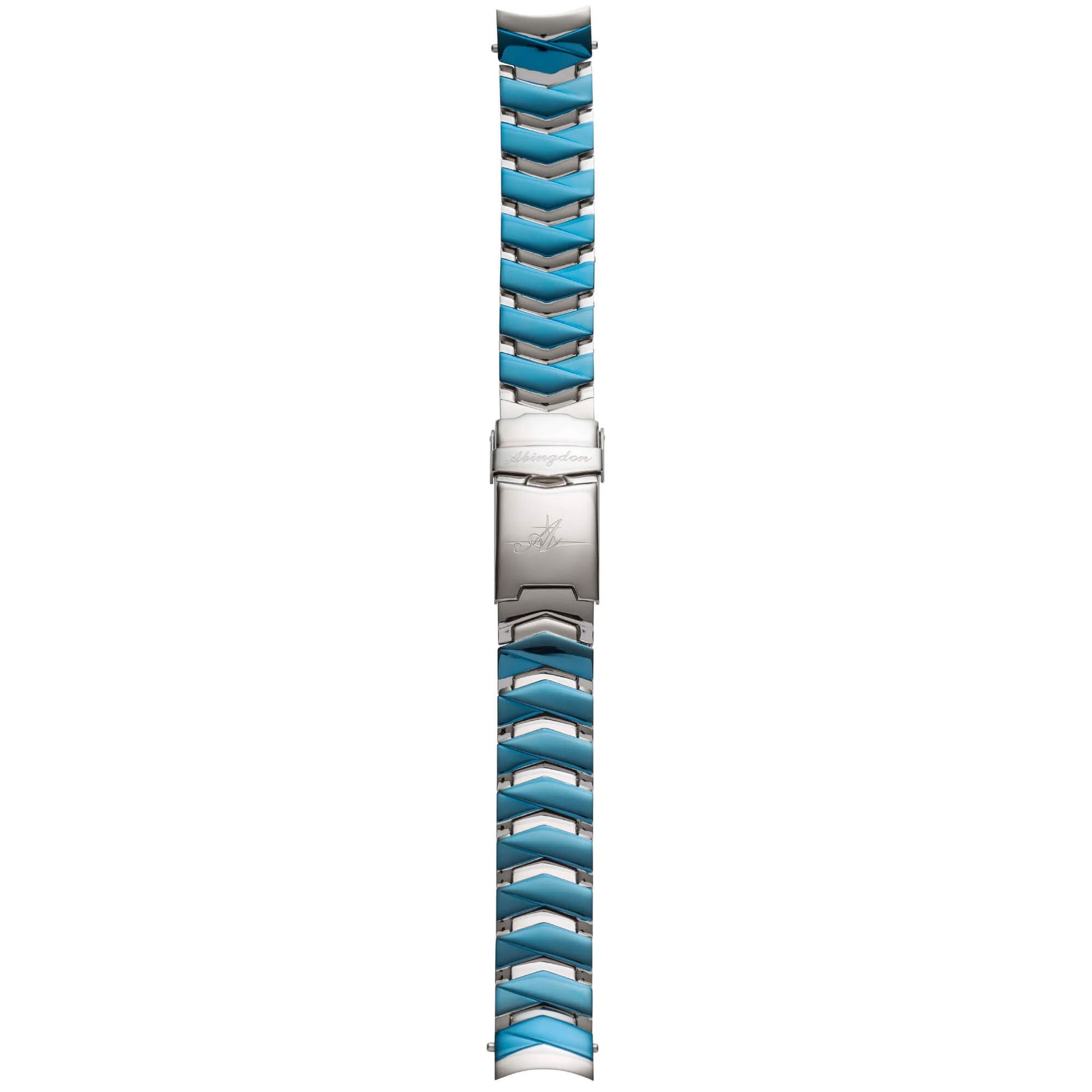 Abingdon 16mm Steel Watch Band with Sapphire Blue Accent Links and Stainless Steel Clasp – Front View