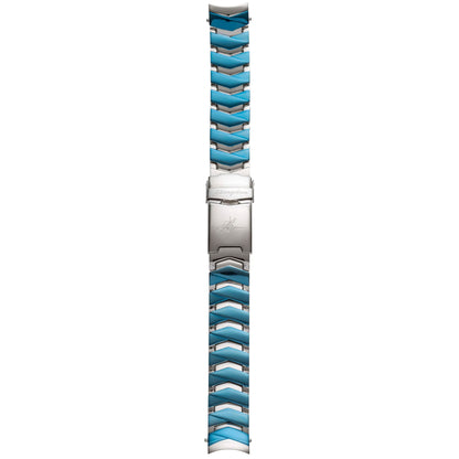 Abingdon 16mm Steel Watch Band with Sapphire Blue Accent Links and Stainless Steel Clasp – Front View