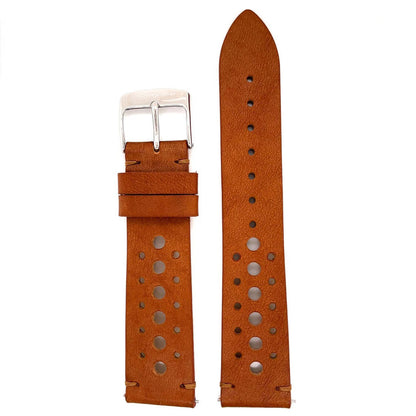 Abingdon 20mm Racing Leather Watch Band in Brown with Perforated Design and Stainless Steel Buckle