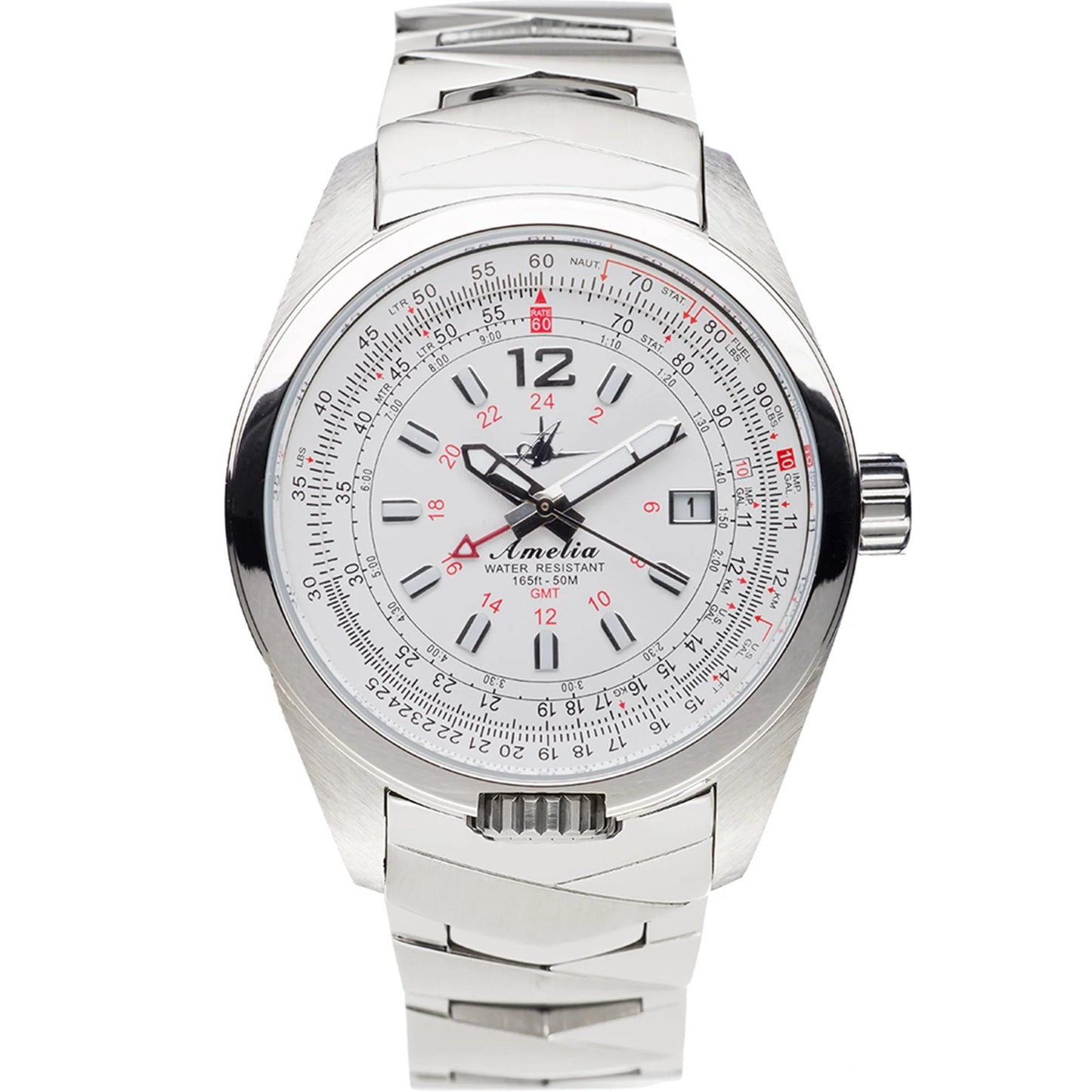 Amelia Women's Pilot Watch with Cloud White Dial, Stainless Steel Band, GMT Dual Time Zone, and Analog Quartz Movement by Abingdon Co.