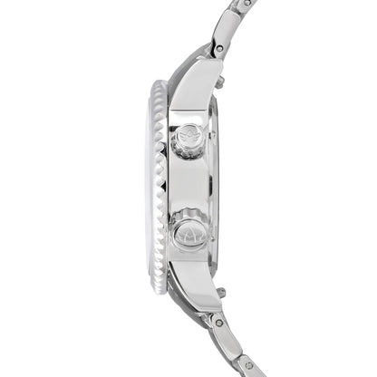 Side profile of Elise Women’s GMT Athenian Silver Watch with Stainless Steel Case