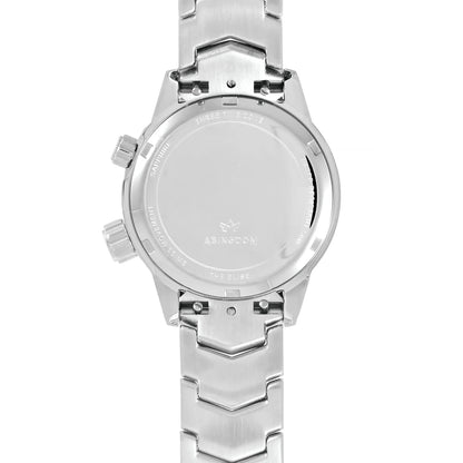 Case back of Elise Women’s Athenian Silver Watch showing Swiss Movement and Branding
