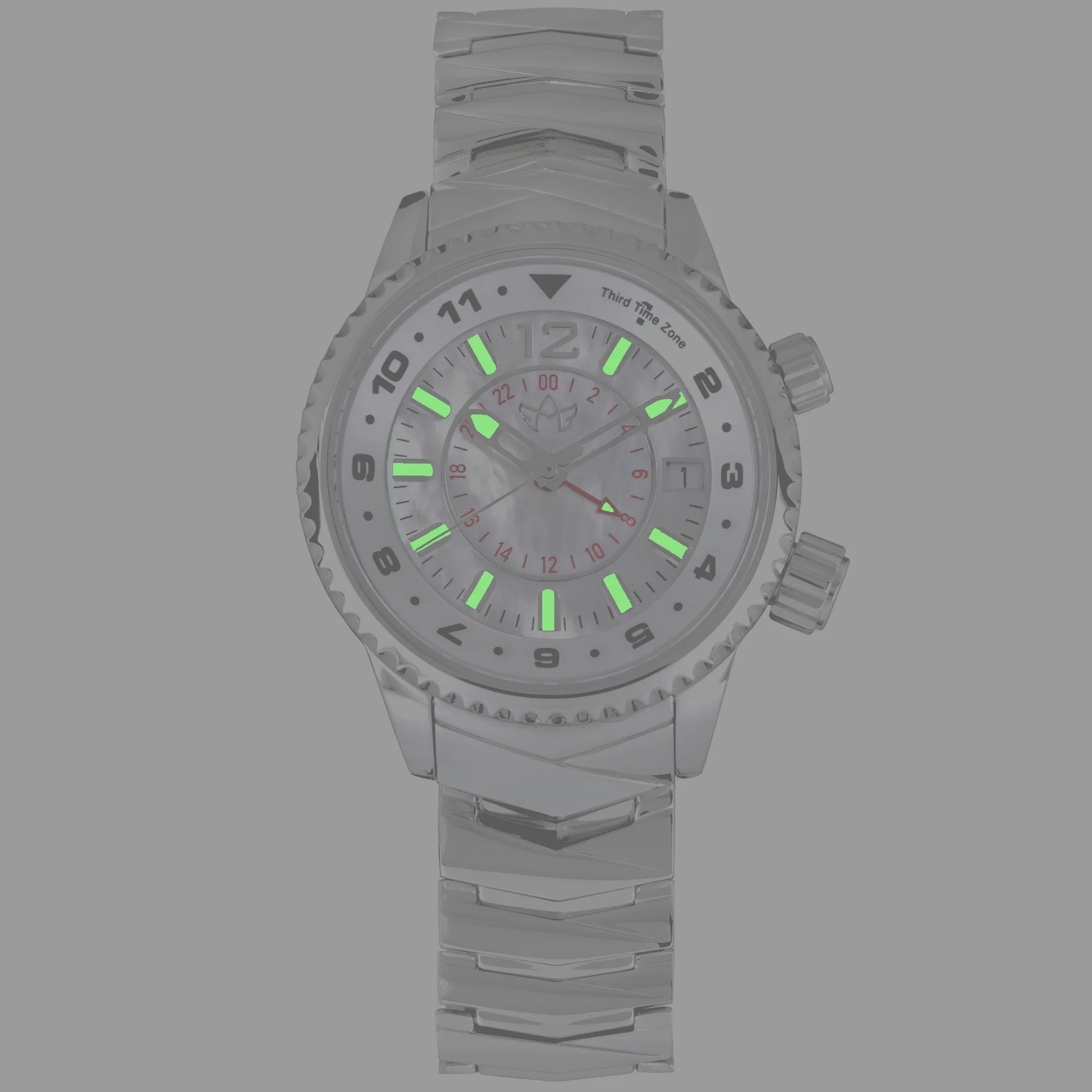 Elise Athenian Silver Watch with Glowing Super-LumiNova Hands and Hour Markers in the Dark