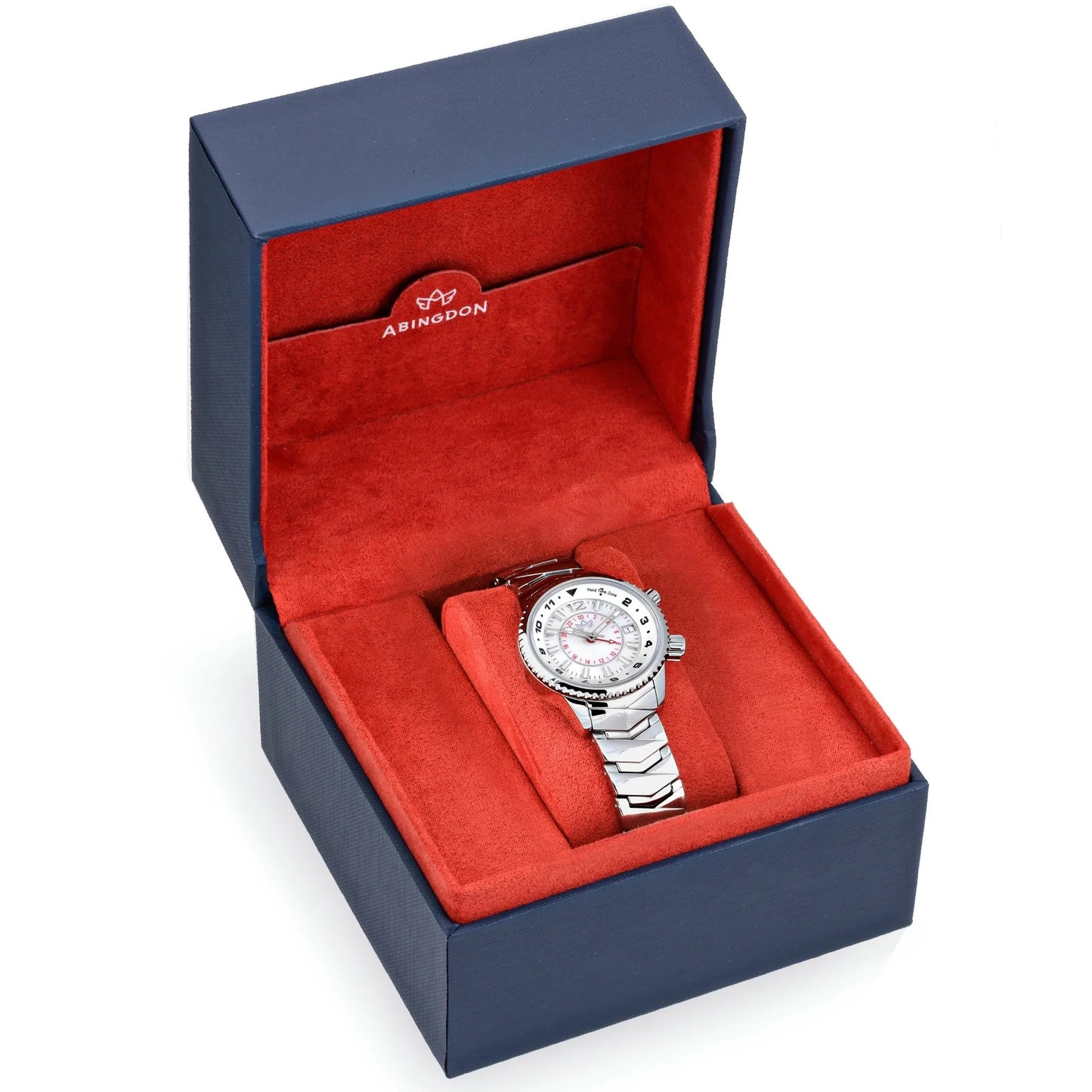 Elise Women’s GMT Athenian Silver Watch in Red and Blue Abingdon Presentation Box