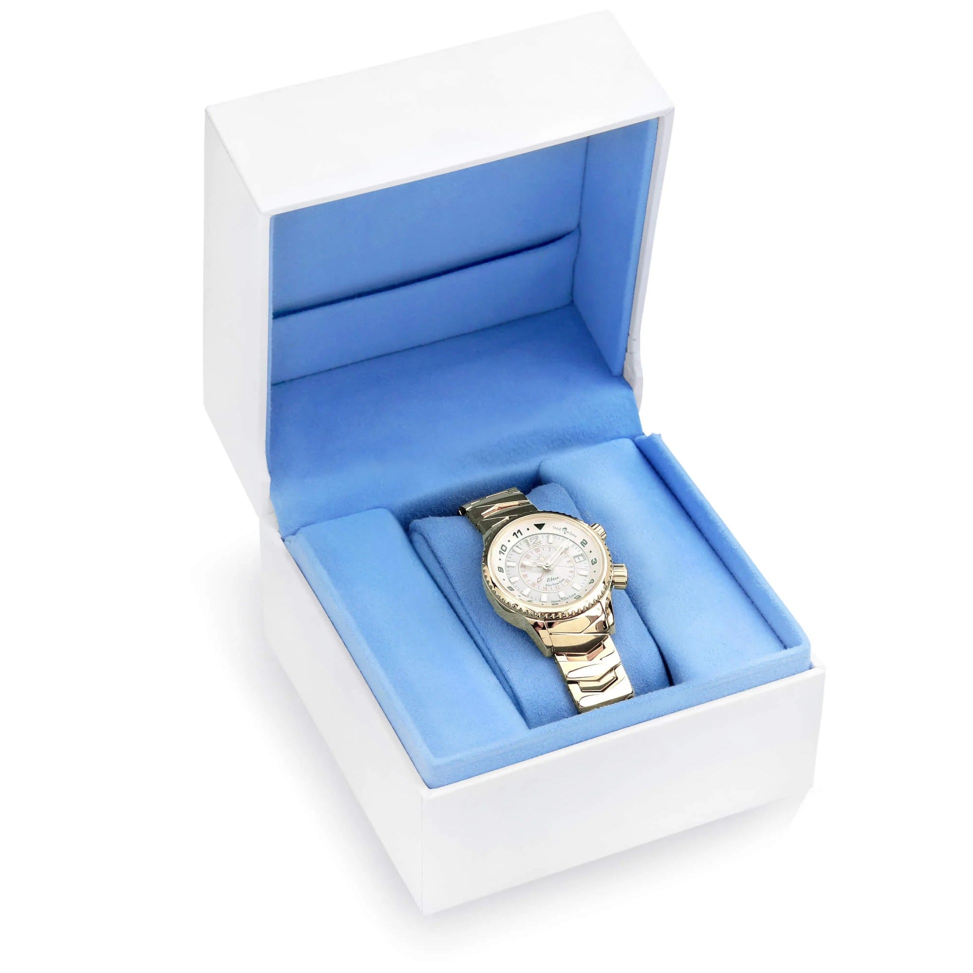 Elise Egyptian Gold Women’s Watch in Premium White and Blue Gift Box Packaging”