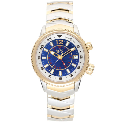 Elise Women's Two-Tone Watch with Midnight Blue Mother-of-Pearl Dial and 3 Time Zones
