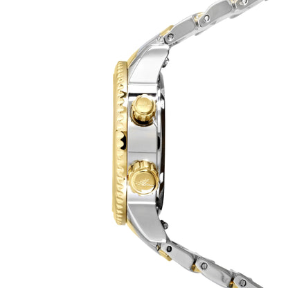 Elise Midnight Watch Side View – Gold Bezel and Crown with Silver Stainless Steel Case