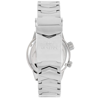 Stainless steel clasp of the Elise North Star Sky Blue watch with Abingdon Co. logo.