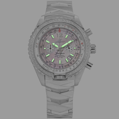 Jackie Women's Pilot Watch with Sunset Pink Mother-of-Pearl Dial, Super-Luminova Hands, and Stainless Steel Band in Low Light