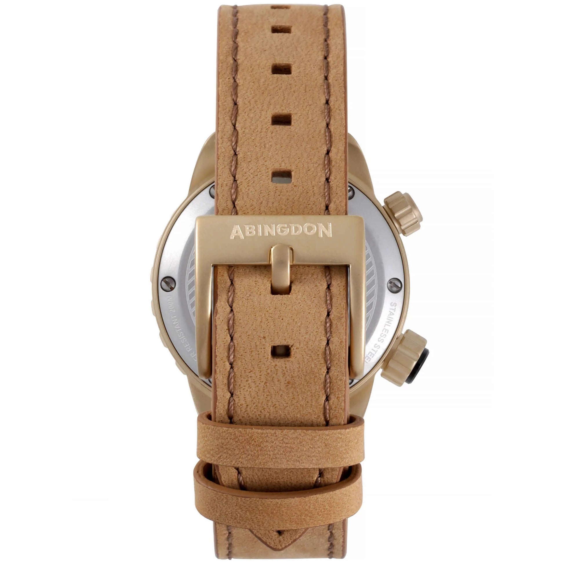 Jane “Outlaw” Women’s Tactical Watch with Engraved Abingdon Buckle and Tan Genuine Leather Strap, Rear View