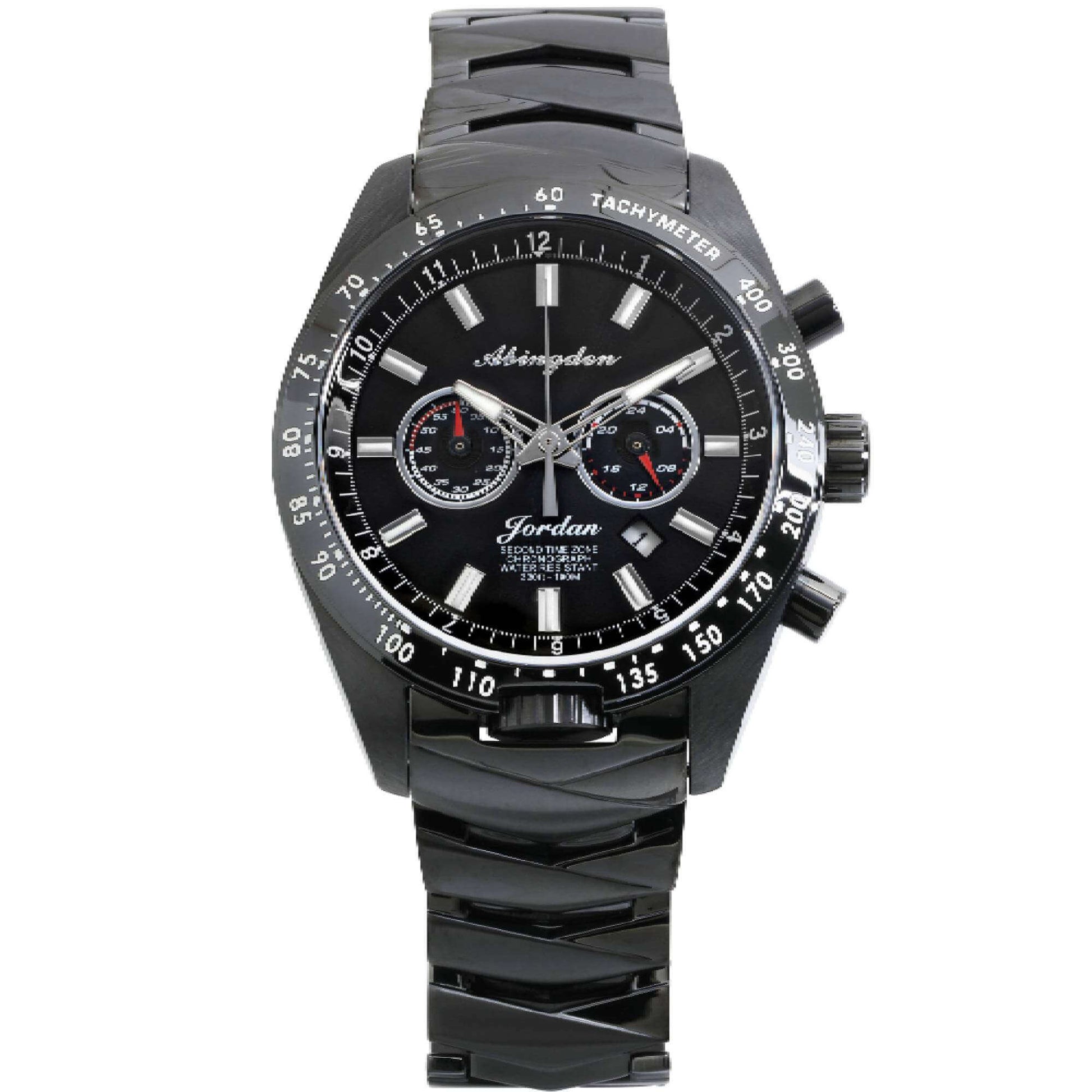 Jordan Women’s Pilot Watch with Black Dial, Black Stainless Steel Band, Chronograph Stopwatch, Dual Time Zone, and Tachymeter Bezel