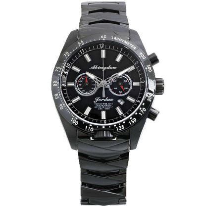 Jordan Women’s Pilot Watch with Black Dial, Black Stainless Steel Band, Chronograph Stopwatch, Dual Time Zone, and Tachymeter Bezel