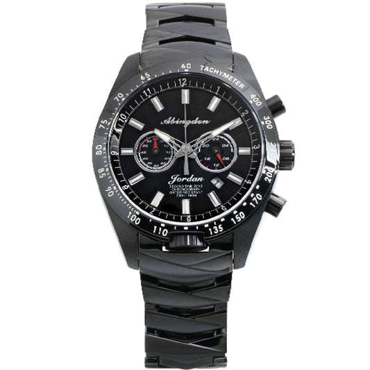 Jordan Women’s Pilot Watch with Black Dial, Black Stainless Steel Band, Chronograph Stopwatch, Dual Time Zone, and Tachymeter Bezel