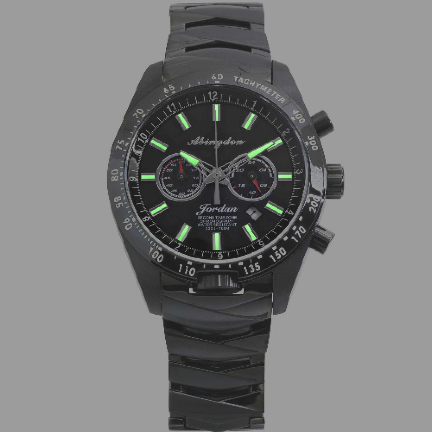 Jordan Women’s Pilot Watch with Black Dial and Stainless Steel Band, Shown with Super-Luminova Hands and Hour Markers Glowing in Low Light