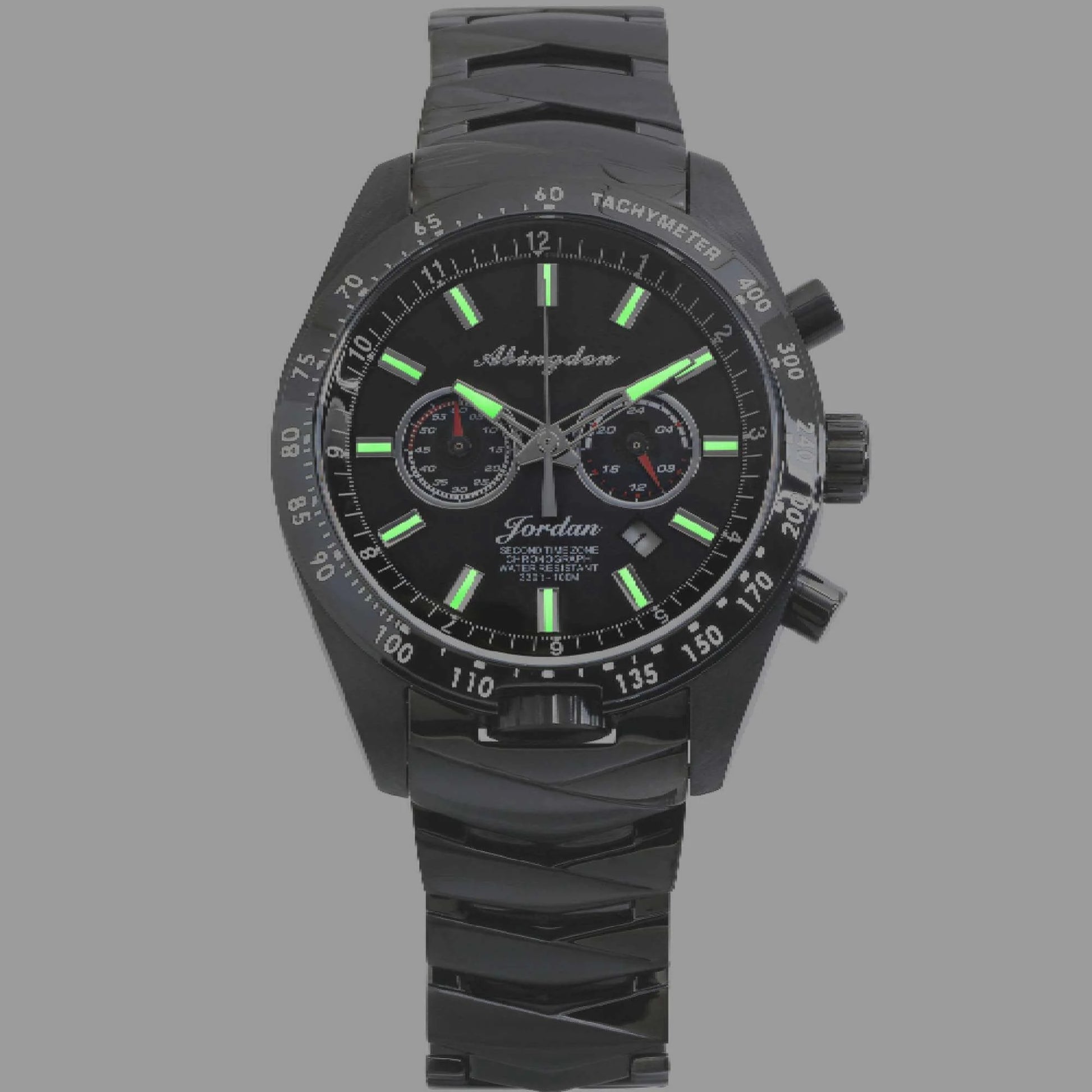 Jordan Women’s Pilot Watch with Black Dial and Stainless Steel Band, Shown with Super-Luminova Hands and Hour Markers Glowing in Low Light