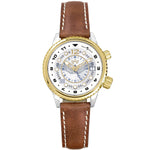 WASP Two-Tone Limited Edition Women’s GMT Watch with Gold Bezel, Brown Leather Strap, Mother-of-Pearl Dial, and WASP Wings Insignia