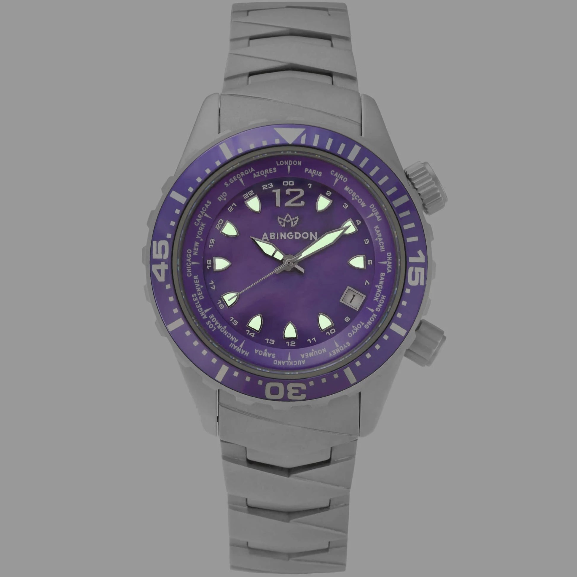 Marina Women's Dive Watch with Pacific Purple Dial Glowing in the Dark – Super-LumiNova Hands and Hour Markers Illuminated